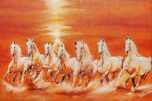 Seven horses acrylic painting size - 60 cm × 40 cm
