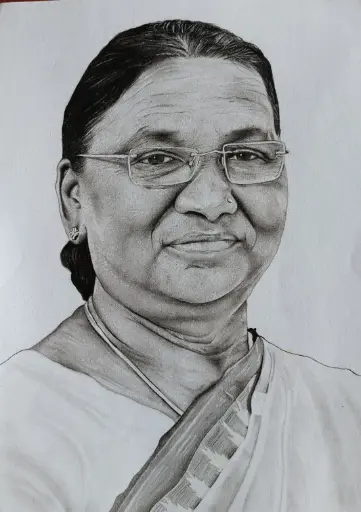 Indian President ( Draupadi Murmu ) Detailed Charcoal sketch.